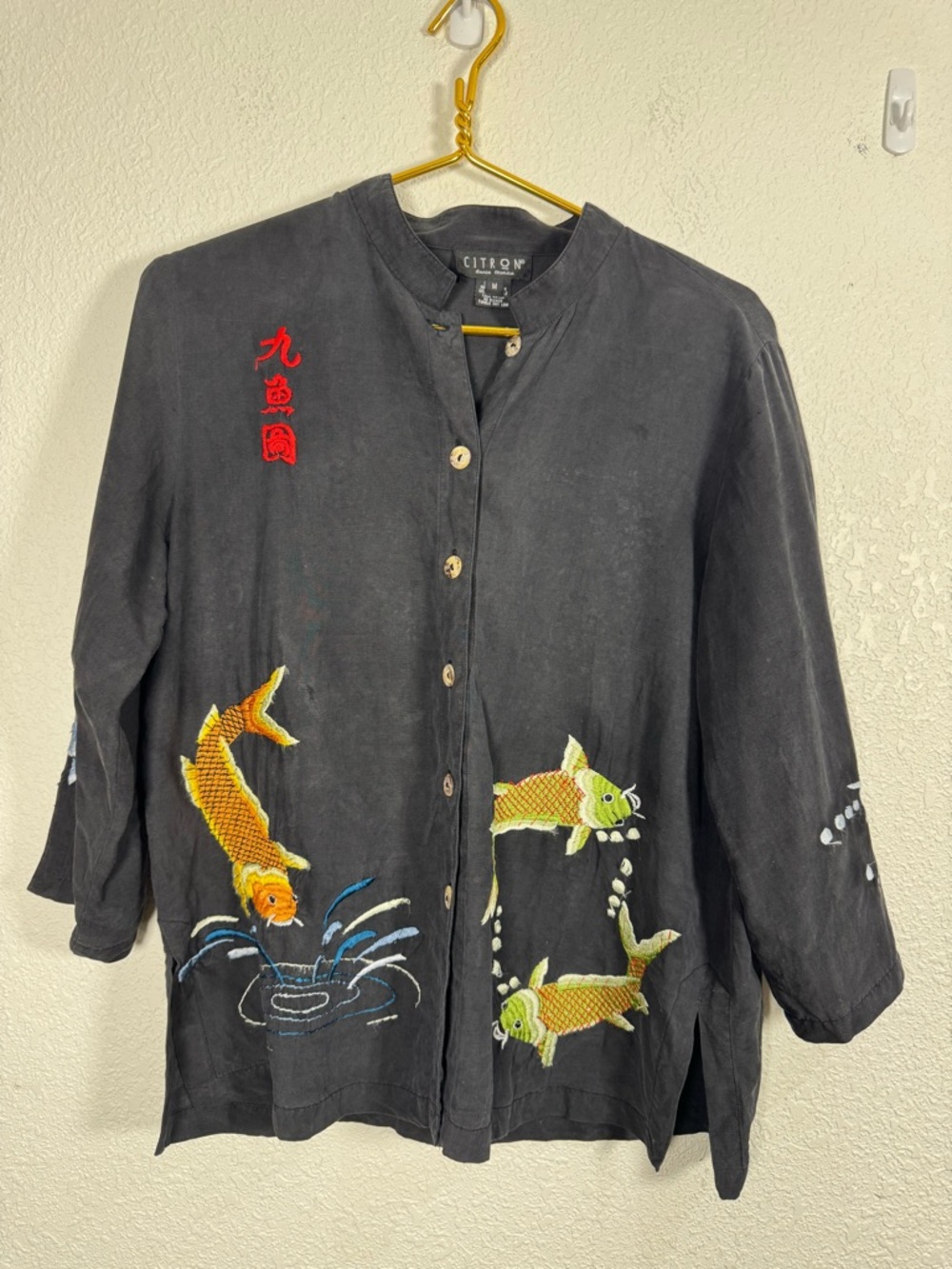 Citron Santa Monica Medium silk linen shirt fish ethnic oriental